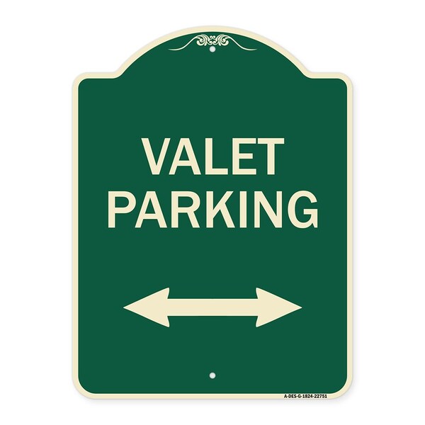 Valet Parking W/ Bidirectional Arrow Heavy-Gauge Aluminum Sign, 24" x 18", G-1824-22751